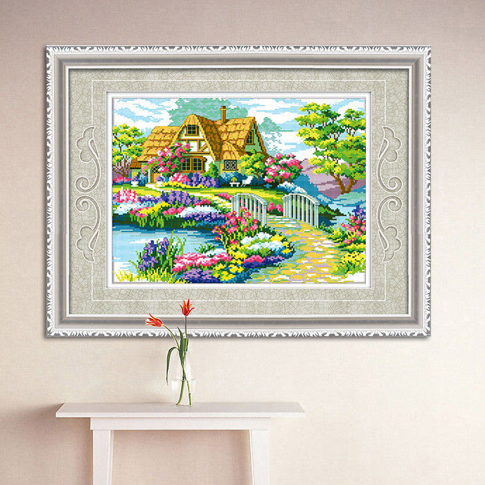 Framed beautiful home, cross-stitch, hand embroidery, thread embroidery, new style living room, bedroom, small house, simple embroidery, small paintings pic 7
