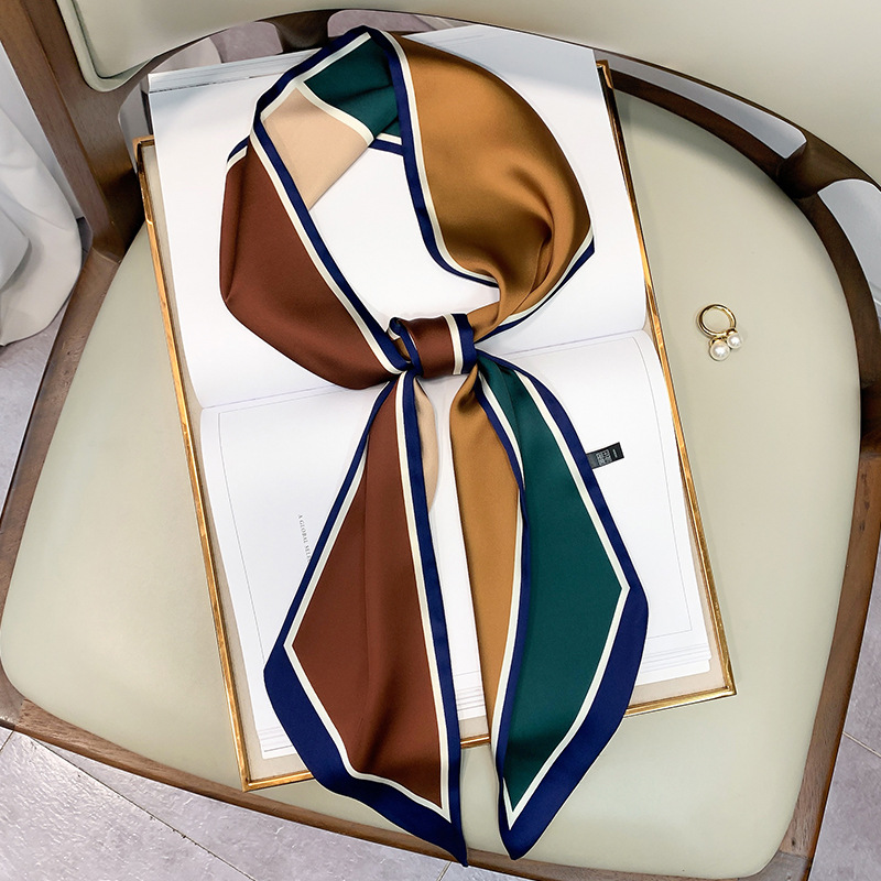 韩国时尚波点细窄长条丝巾女仿真丝斜角春夏领巾发带绑包详情73