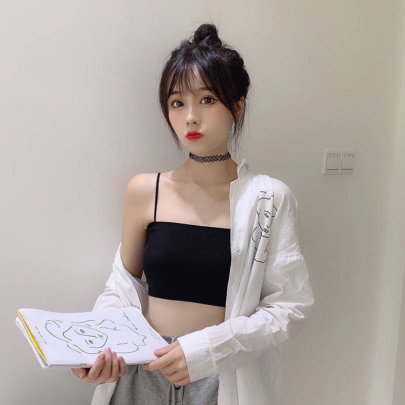 夏季美背冰丝吊带抹胸裹胸内衣女学生韩版运动背心防走光带胸垫详情2