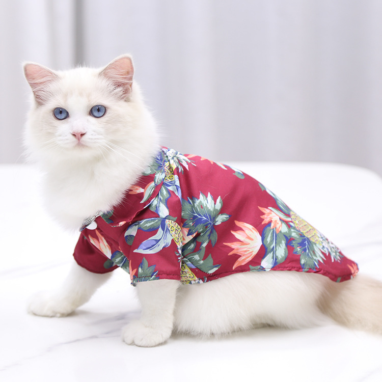 Pequeño y mediano perro playa piña camisa hawaii mascota perro gato golden hair primavera verano fino ropa artículos pic 31