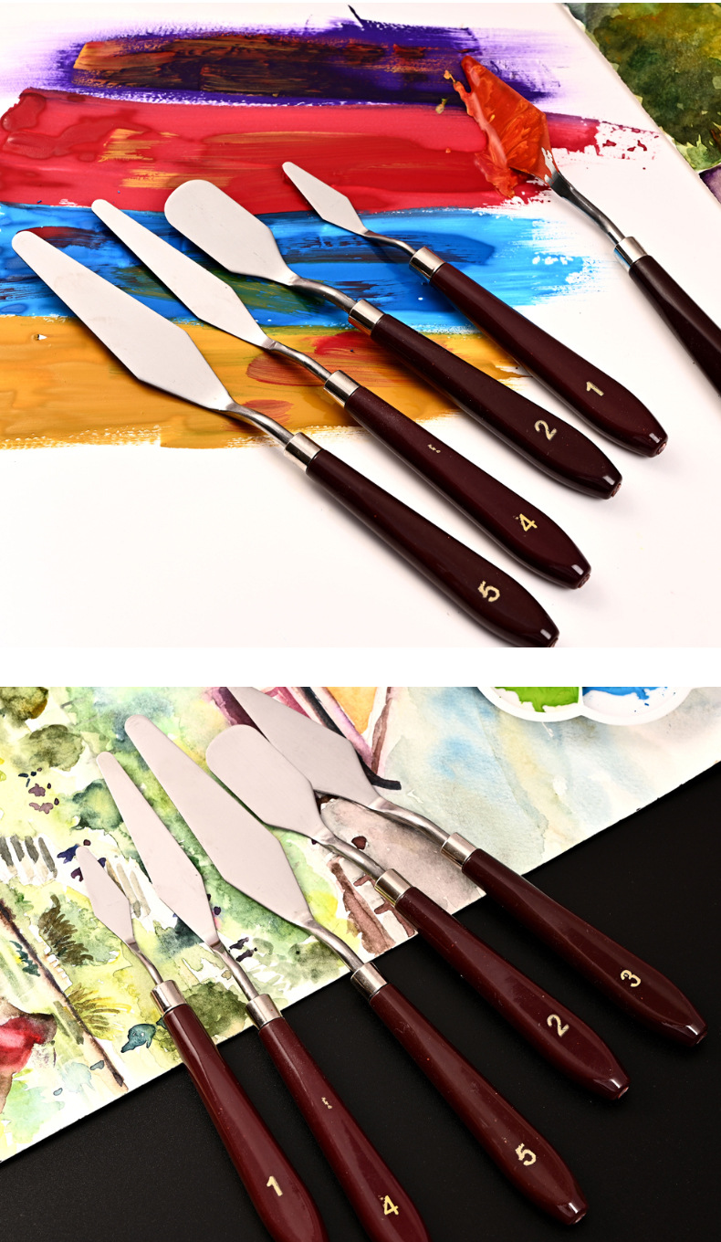 Cross-border Amazon 5-piece oil Painting scraper set, Color mixing scraper Art acrylic painting 5-piece oil painting scraper set pic 21