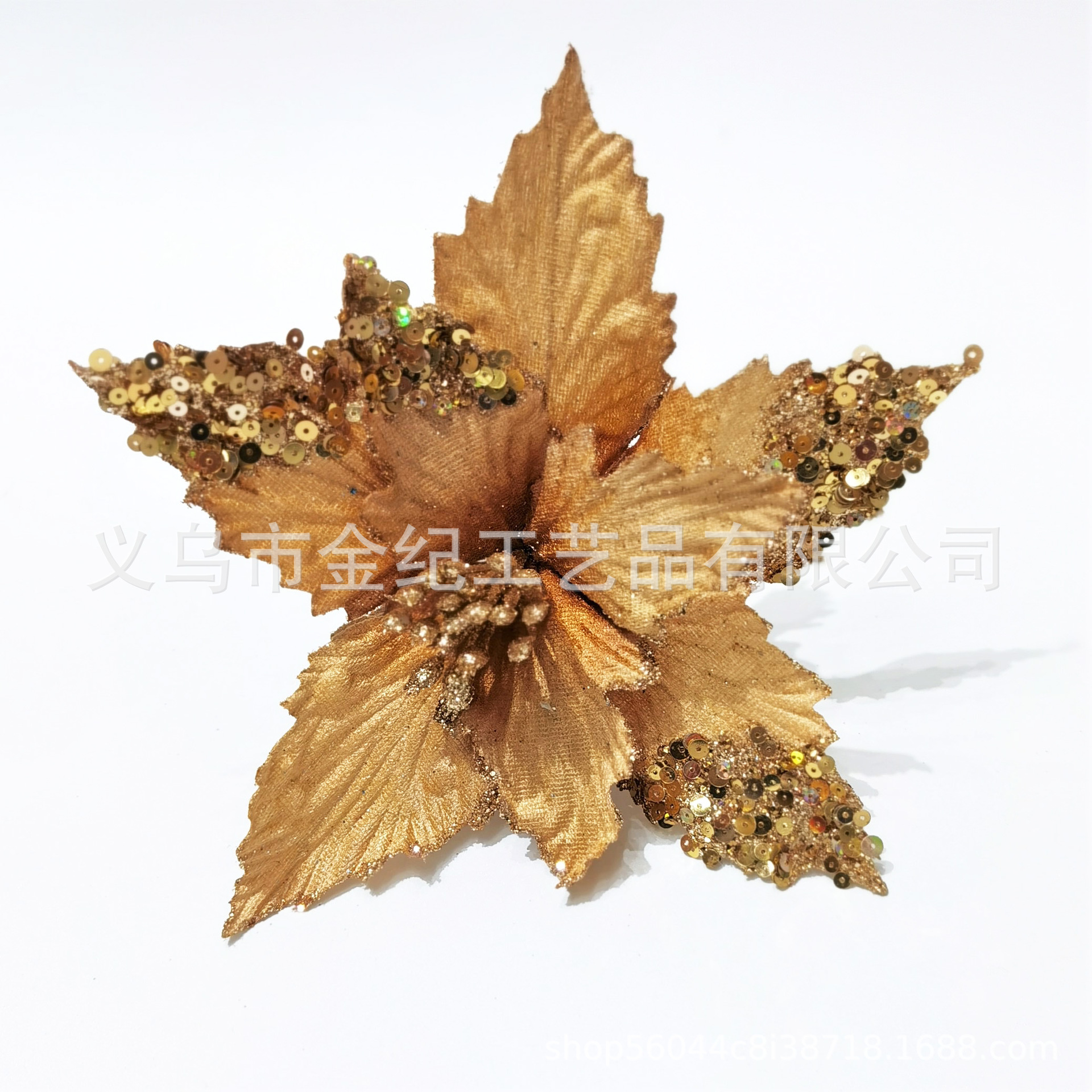 现货一品红金粉花圣诞节日装饰花 环藤条圣诞树装饰品 圣诞场景布置花饰 热销圣诞装饰品详情9