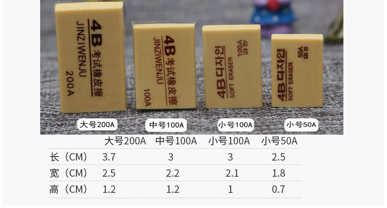 厂家小学生考试专用橡皮美术绘画tpr铅笔4b学生文具黄色4B橡皮擦详情5