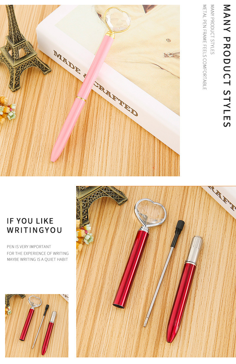 Heart-shaped diamond pen, large diamond pen, large diamond pen, metal ballpoint pen, advertising pen, gift pen pic 7