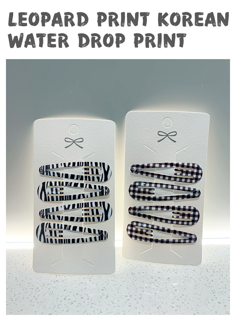 6cm high-quality baked paint printed water drop clip for girls, ins polka dot check leopard print bb clip, hair accessory edge clip pic 5