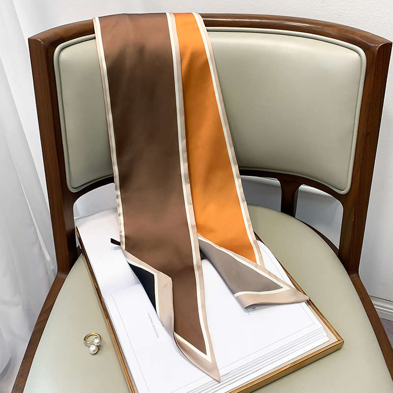 韩国时尚波点细窄长条丝巾女仿真丝斜角春夏领巾发带绑包详情71