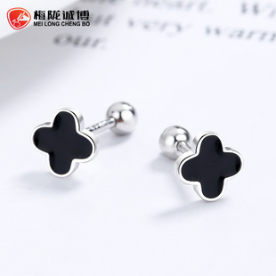 黑暗风个性INS船锚星星黑色螺纹耳钉男女生简约耳骨蜗钉螺丝饰品详情3