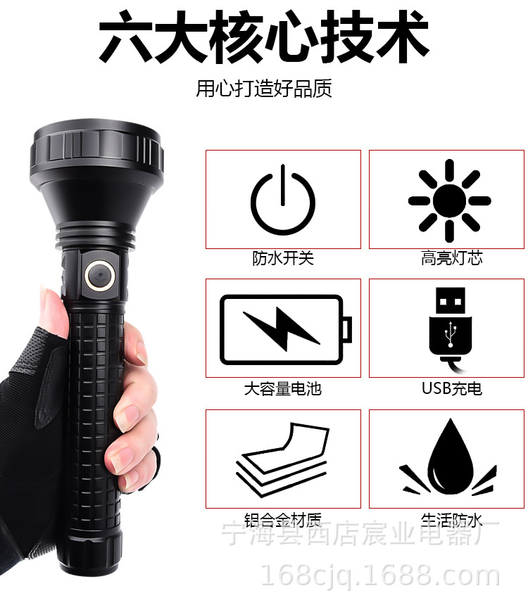 Cross-border new t40 powerful flashlight usb charging outdoor led cycling wild fishing patrol 26650 flashlight pic 5