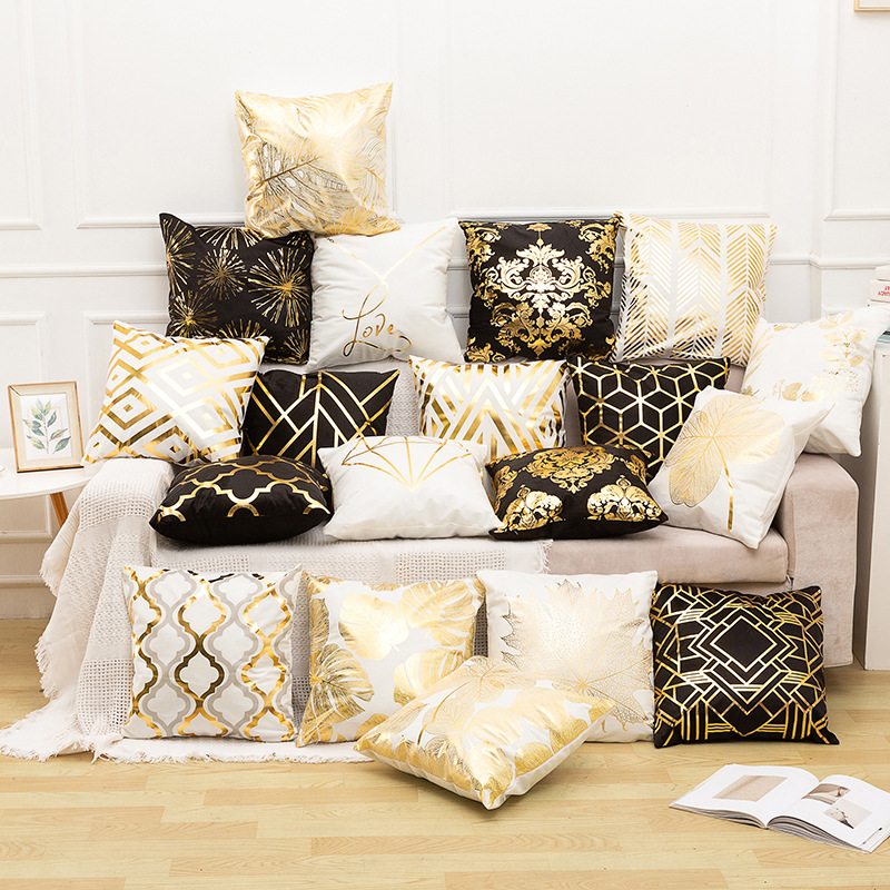 Wholesale of European-style gilded throw pillows, Nordic light luxury sofa throw pillows, headrest cushions, car seat cushions, short plush throw covers pic 1