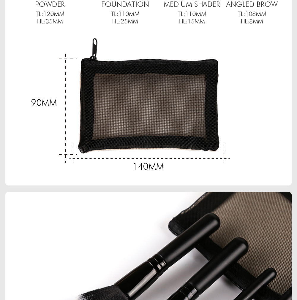 卓尔雅迷你化妆刷套装修容粉底液旅行便携黑色软毛美容护肤彩妆工具详情13