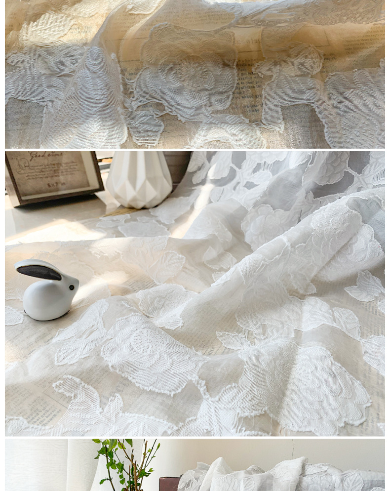 欧根纱浮雕提花纱剪花纱面料挺括蓬蓬裙连衣裙衬衣布料春夏花朵详情13