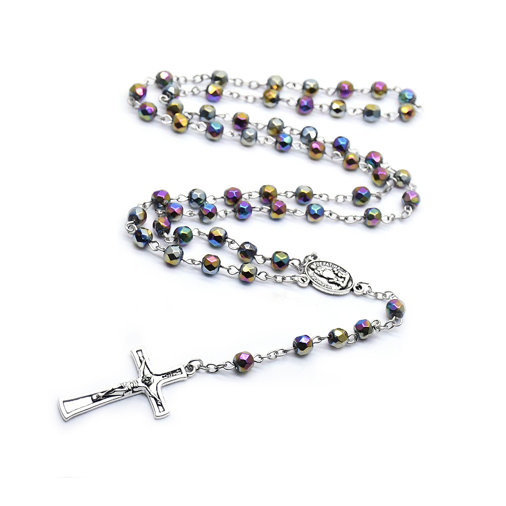 Cross-border e-commerce supply box crystal rosine cross necklace, handcrafted curved needle bead chain accessory 38g pic 6