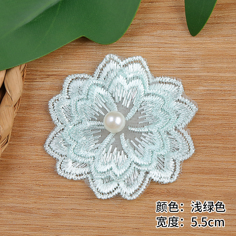Single 5.5cm beaded double-layer lace pearl flower wedding dress lace in stock pic 6