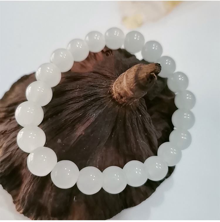 High-quality imitation Hetian white jade round bead bracelet, Hetian jade bracelet 8mm, 10mm, 12mm DIY bracelet pic 8