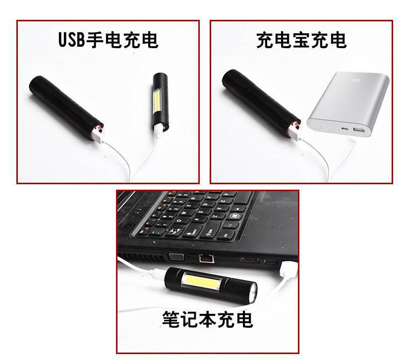 Mini flashlight with telescopic focusing, COB side light, LED high-intensity flashlight, outdoor emergency aluminum alloy flashlight pic 5