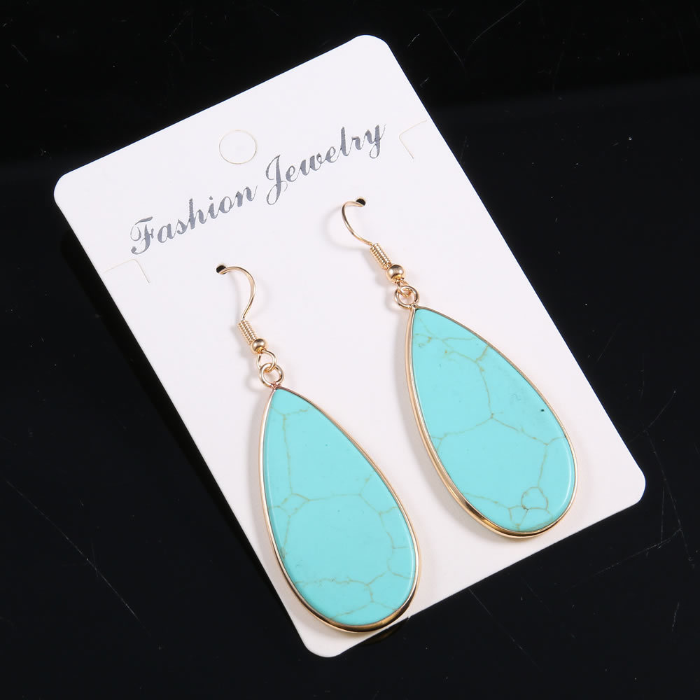 【小额批发】天然石头半宝石扁水滴形半宝石耳坠-22x45mm详情4