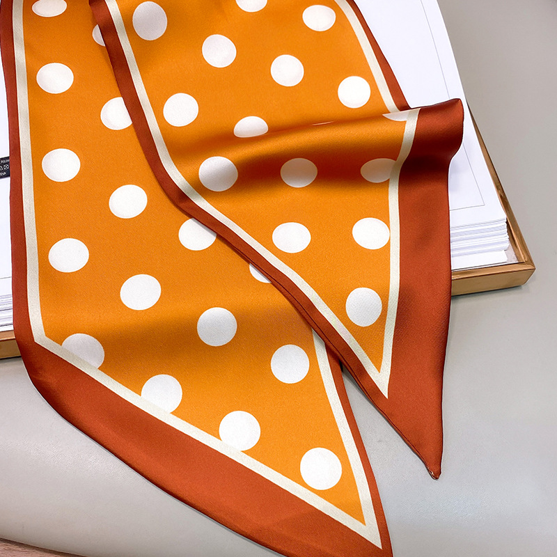 韩国时尚波点细窄长条丝巾女仿真丝斜角春夏领巾发带绑包详情48