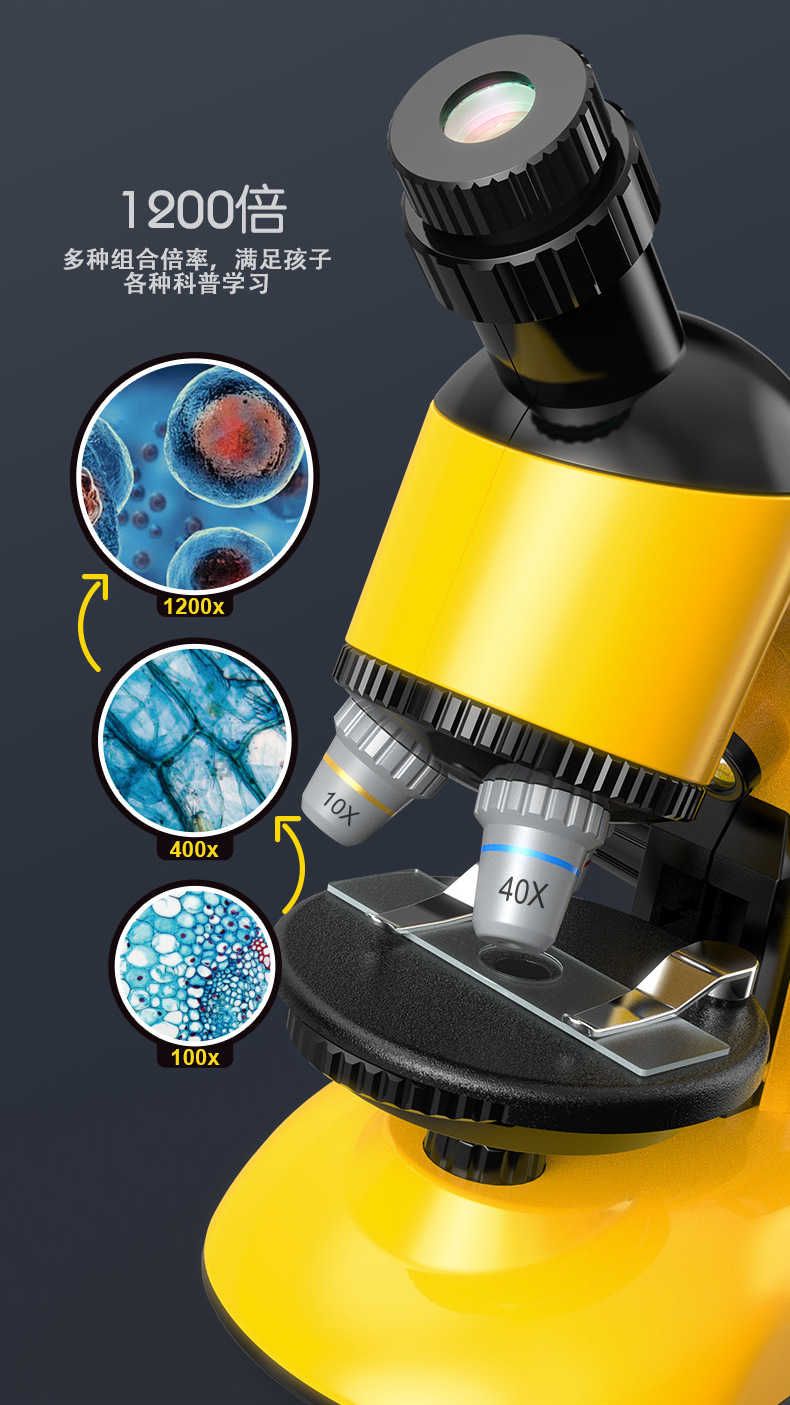 批发1100小型儿童学生专用光学显微镜益智科学实验1200倍高清高倍详情23