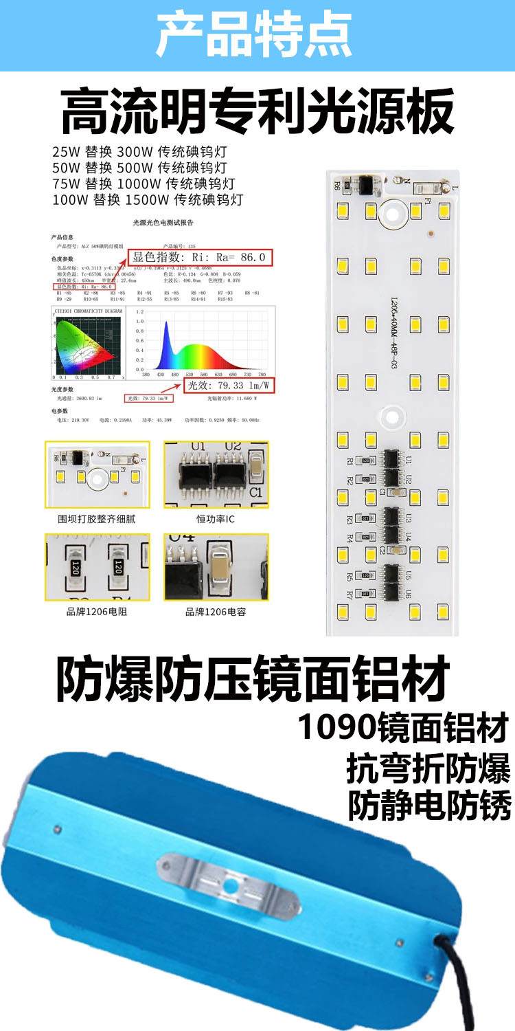 阿雷佐led碘钨灯超亮防水工地灯夜市地摊节能灯架户外投光灯1000W详情5