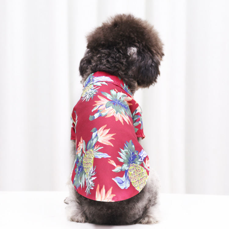 Pequeño y mediano perro playa piña camisa hawaii mascota perro gato golden hair primavera verano fino ropa artículos pic 29