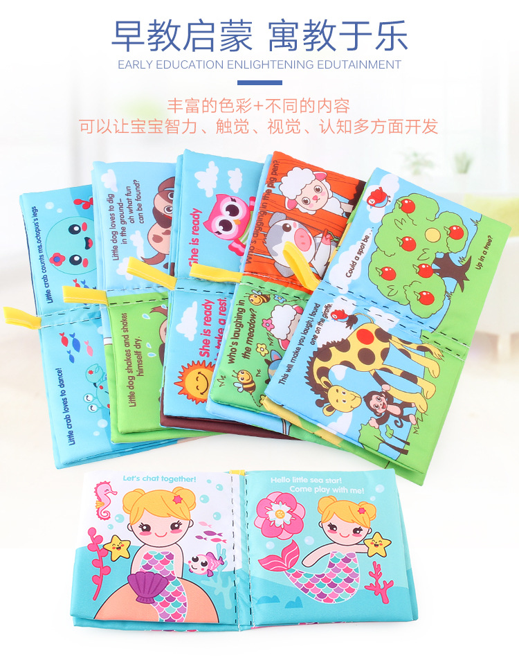 Amazon cross-border 3D baby cloth books, early education toys, English palm books, animal number recognition baby cloth books pic 36