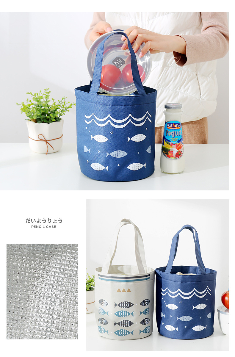 New hand-held drawstring bento bag, large-capacity fresh-keeping, heat-insulating and refrigerated lunch box bag, round bucket, thickened aluminum foil heat-insulating bag pic 14