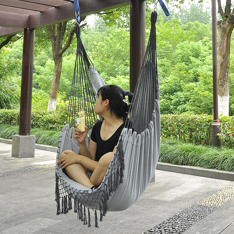 Wholesale of Parni outdoor hammocks, grey tassel hanging chairs, widened indoor and outdoor balconies, and leisure cotton canvas swings pic 6