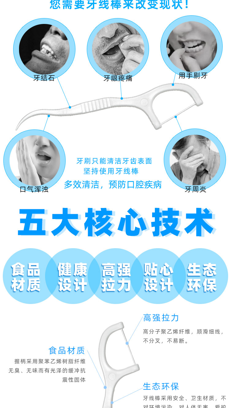 厂家批发齿点牙线一次性超细牙线棒50支盒装广告品logo剔牙签代发详情8