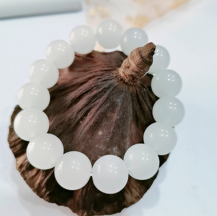 High-quality imitation Hetian white jade round bead bracelet, Hetian jade bracelet 8mm, 10mm, 12mm DIY bracelet pic 9