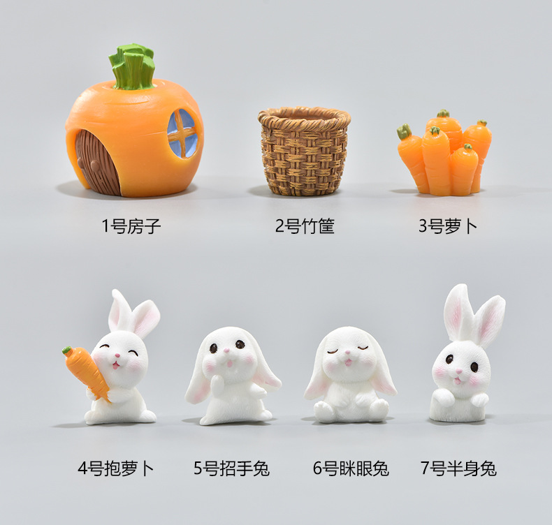 Micro landscape, cute animals, cartoon rabbits, carrot house, adorable rabbits, garden resin ornaments and accessories, Year of the Rabbit decorations pic 45