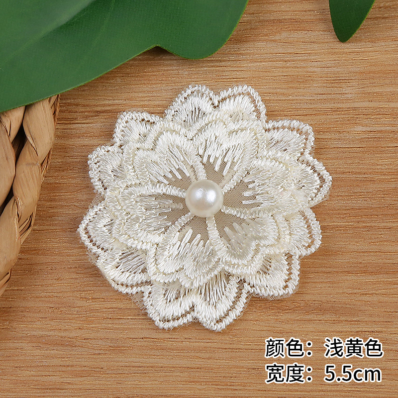 Single 5.5cm beaded double-layer lace pearl flower wedding dress lace in stock pic 9