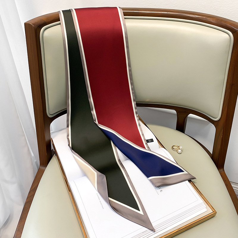 韩国时尚波点细窄长条丝巾女仿真丝斜角春夏领巾发带绑包详情69