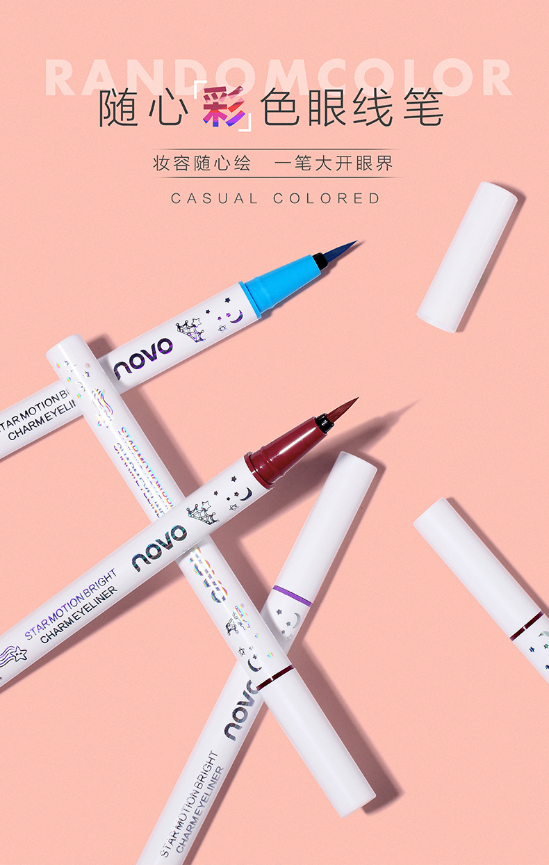 NOVO Makeup Colored eyeliner pen for beginners, extremely fine, waterproof, non-smudging, long-lasting eyeliner liquid pen with soft bristles pic 2