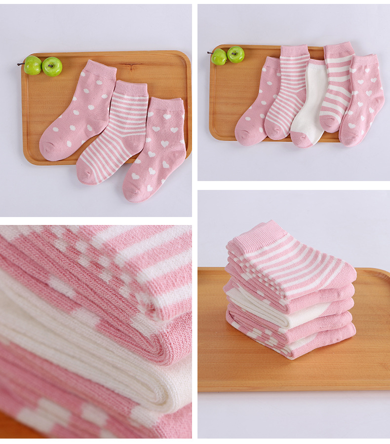 厂货通春秋条纹儿童袜 中筒男女宝宝棉袜圆点学步透气儿童袜子详情16