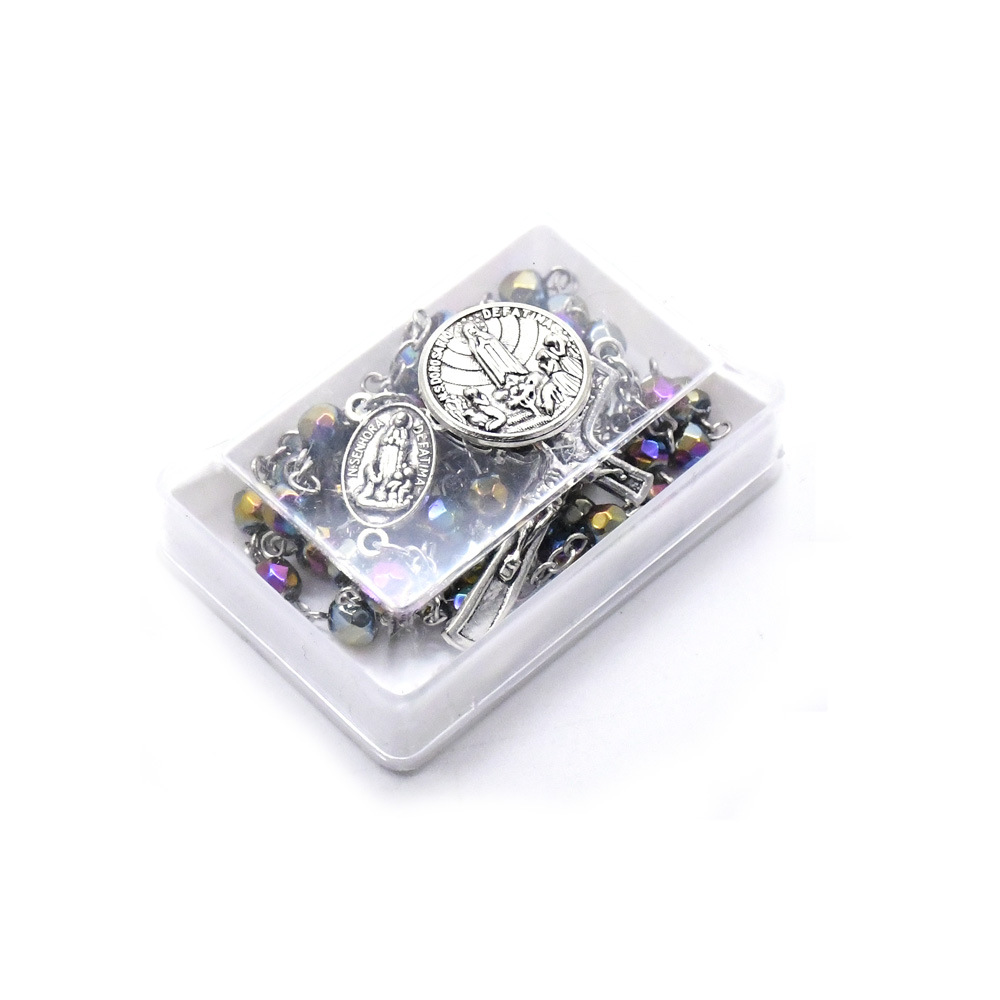 Cross-border e-commerce supply box crystal rosine cross necklace, handcrafted curved needle bead chain accessory 38g pic 5