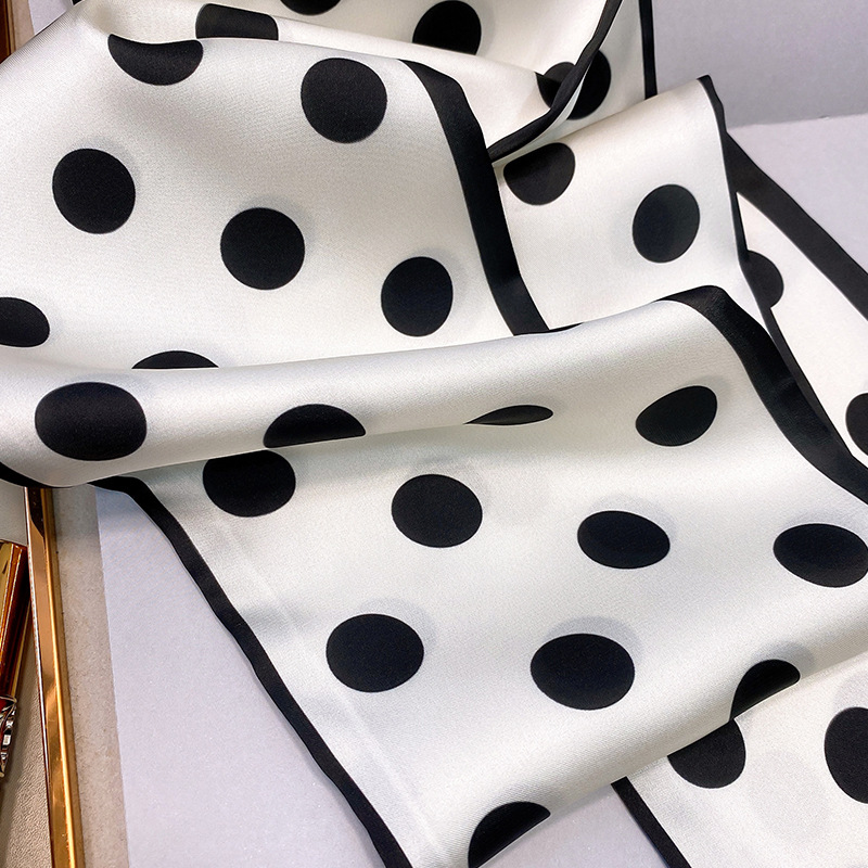 韩国时尚波点细窄长条丝巾女仿真丝斜角春夏领巾发带绑包详情57