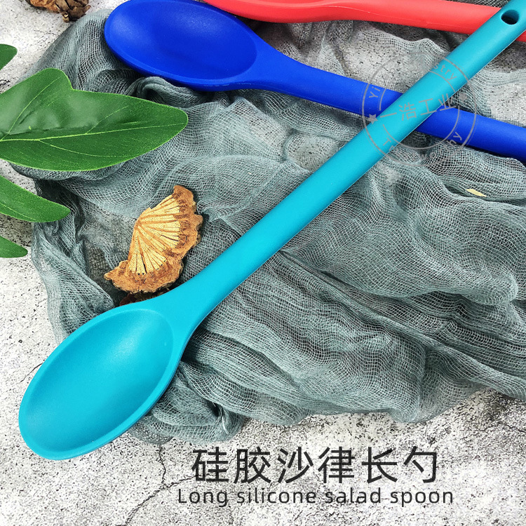 In-stock kitchen tools, solid color, extended handle, large silicone salad, denser silicone spoon, large and denser pic 2