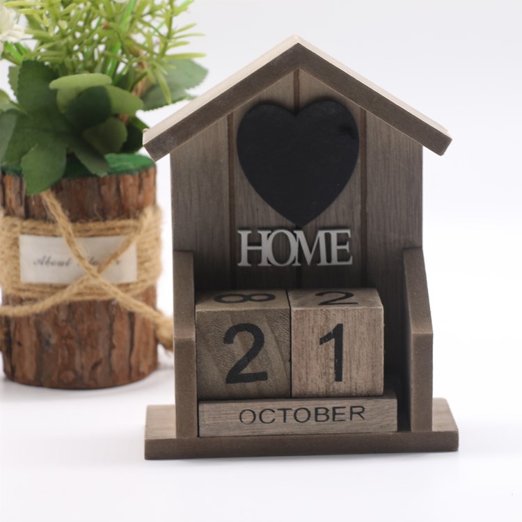 复古作旧古典风格小房屋HOME木质日历创意摆件家居装饰工艺品礼品木雕根雕详情13