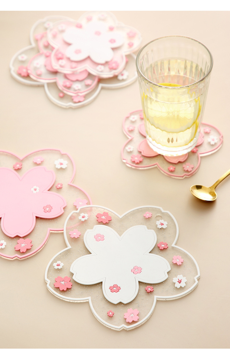 包邮ins创意樱花隔热垫亚马逊pvc杯垫防烫垫锅垫餐垫软胶盘垫碗垫详情8