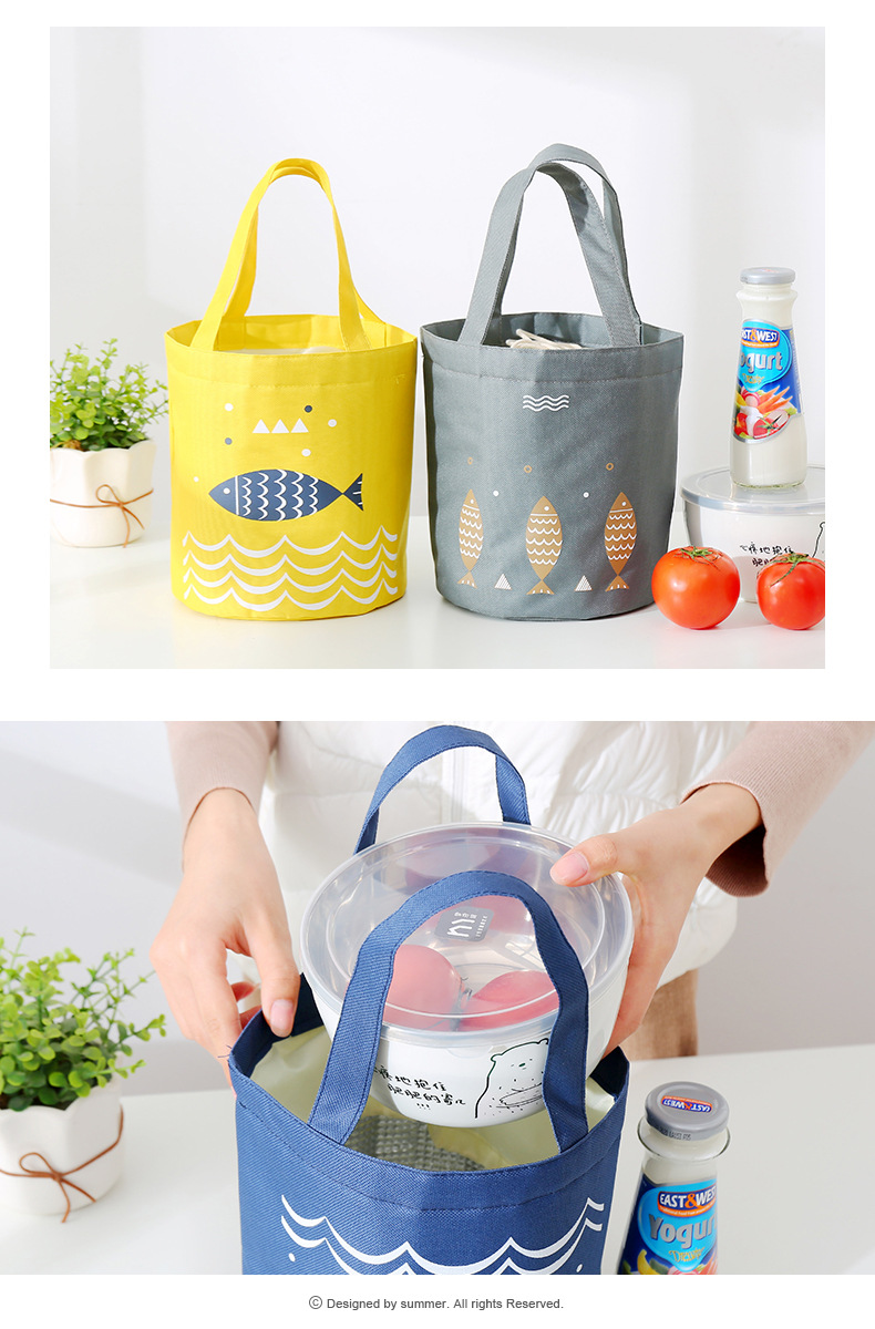New hand-held drawstring bento bag, large-capacity fresh-keeping, heat-insulating and refrigerated lunch box bag, round bucket, thickened aluminum foil heat-insulating bag pic 13