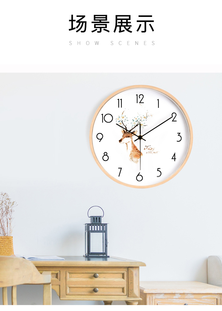 Japanese-style simple wall clock with large font, living room wooden clock, dining room bedroom modern silent round clock, solid wood frame pic 3