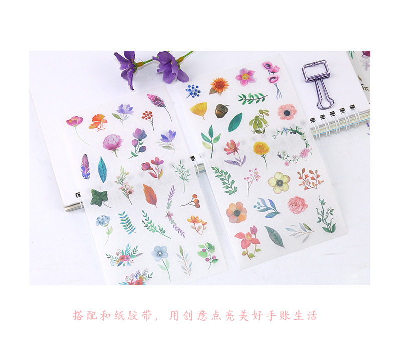 原创创意手账贴艳丽彩色花朵植物水彩清新素材和纸贴纸6张入详情13