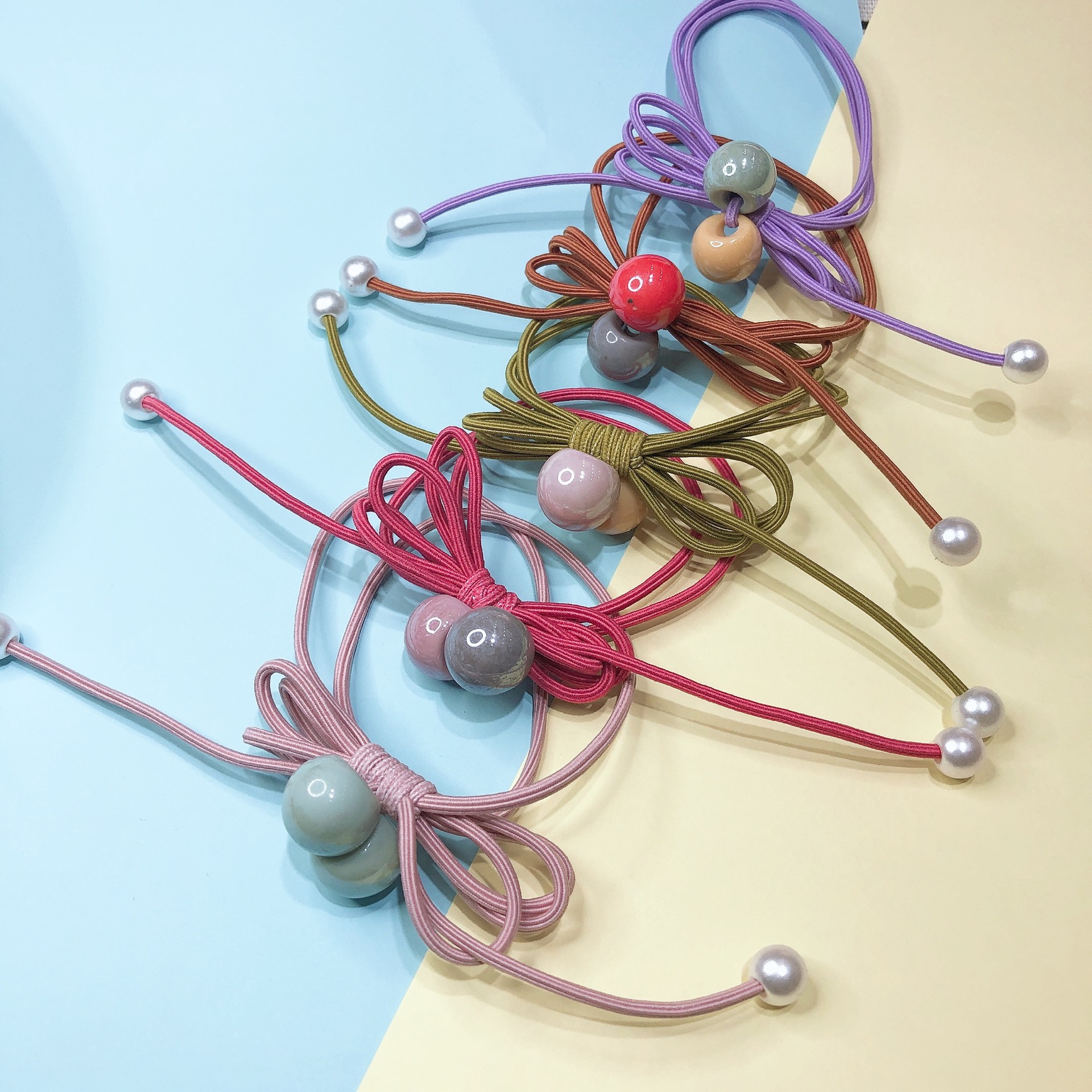 No. 113 hair tie Double Color Bead 100 per bundle, new double color bead hair band rubber band hair tie accessory, adult headwear Hundred tower leather cover ponytail hair tie wholesale pic 1