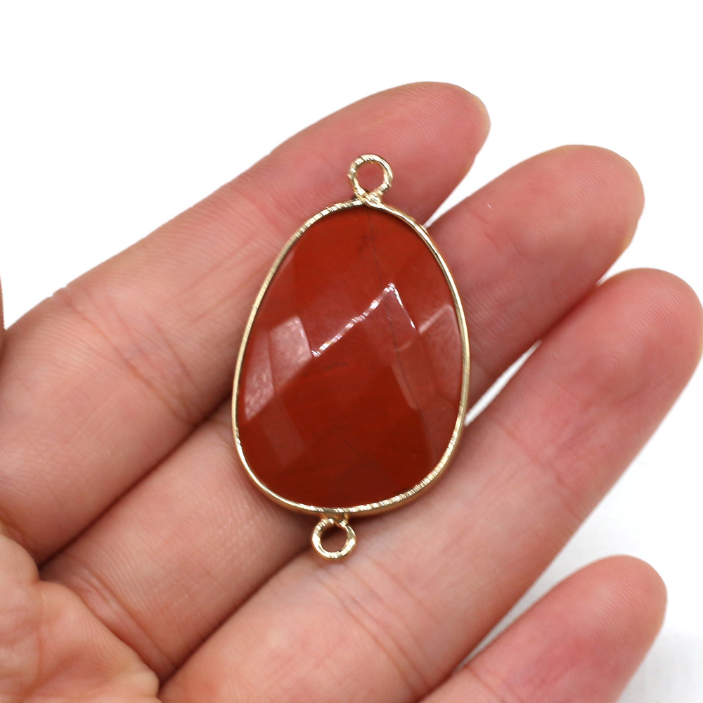 DIY jewelry making and wholesale of natural semi-precious stone irregular teardrop-shaped cut flour crystal gold-plated edge connectors pic 2