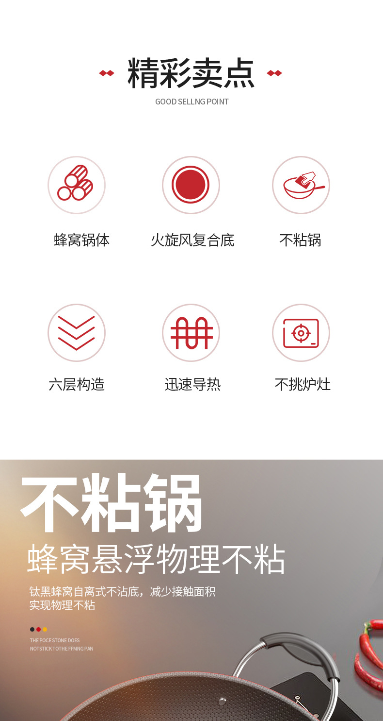 【 Factory Wholesale 】 Complete range of honeycomb non-stick pans, frying pans, flat-bottomed iron pans, household cooking pans, gift cookware pic 6