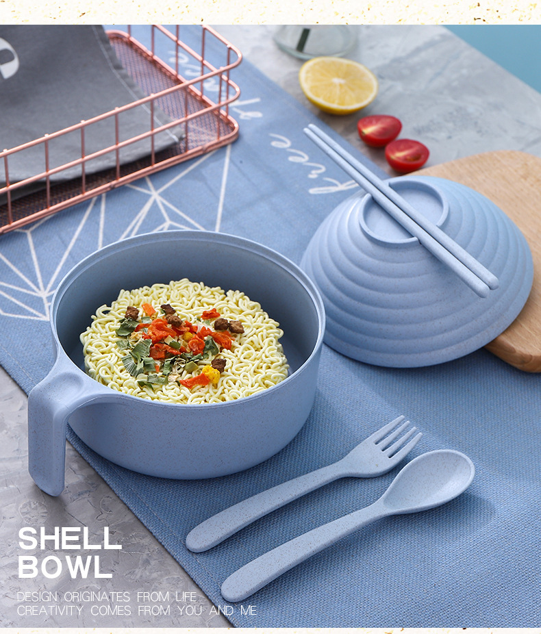 Wholesale wheat straw instant noodle bowls and tableware five-piece sets, instant noodle bowls with LIDS, tableware, large-capacity rice bowls as gifts pic 15
