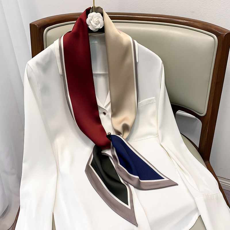 韩国时尚波点细窄长条丝巾女仿真丝斜角春夏领巾发带绑包详情64