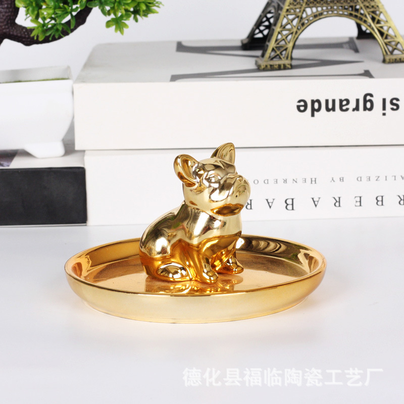 Nordic gold-plated ceramic handicrafts, gift jewelry plates, rings, watches, home storage plates, golden deer animal ornaments pic 60