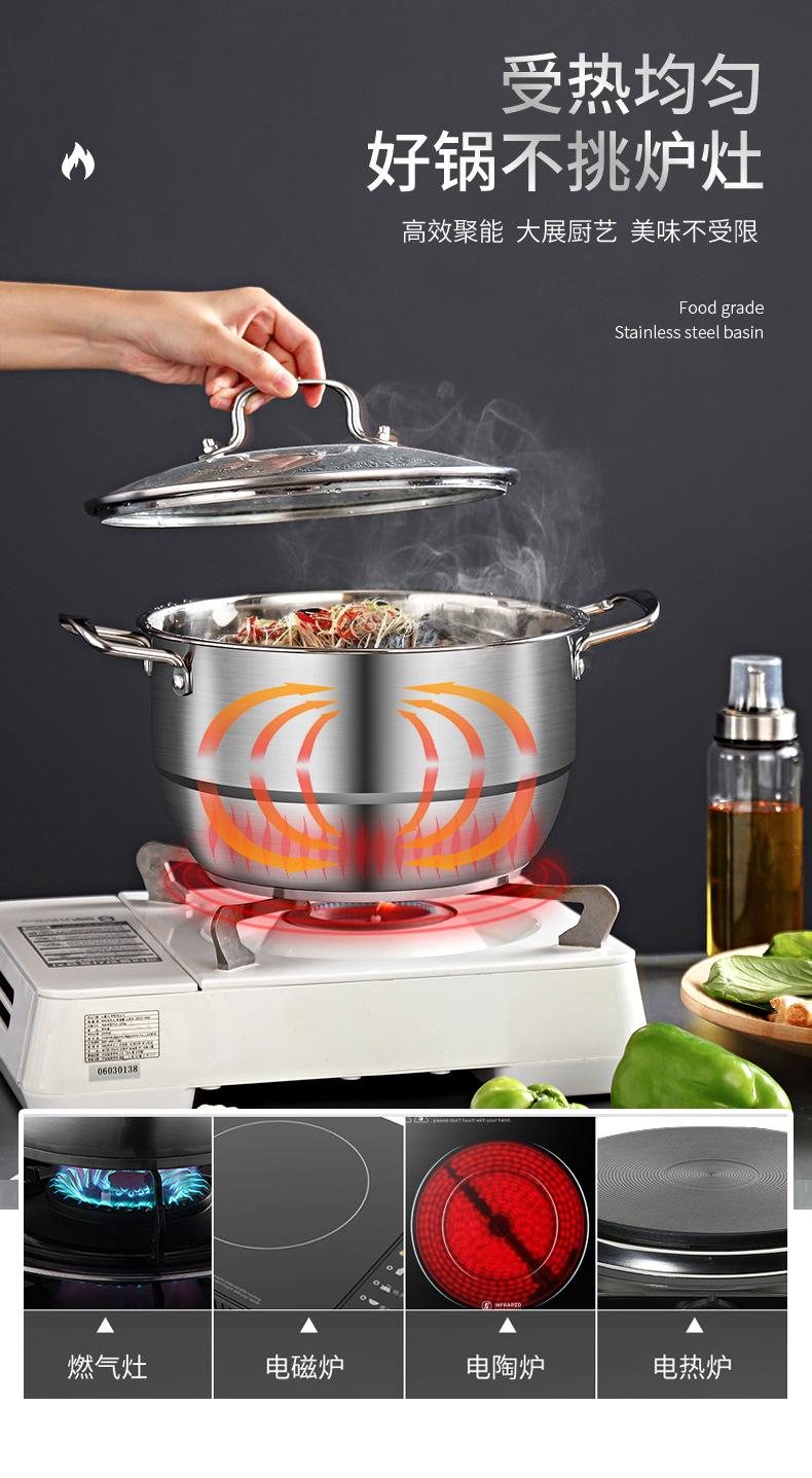 Stainless steel diamond soup pot with steaming slices, household multi-functional soup pot with steaming rack, steamer, opening gift pot pic 8