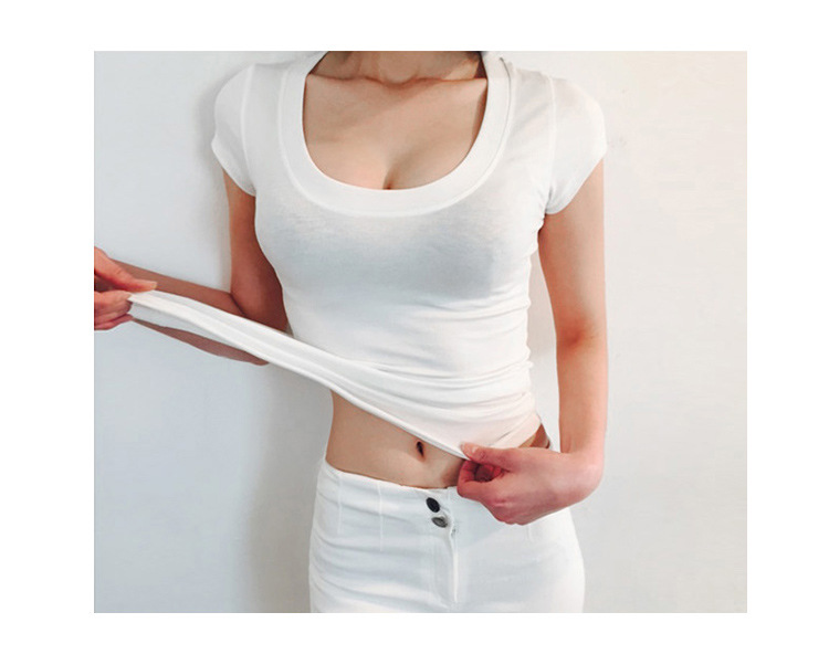 女士打底衫韩版u领性感紧身上衣白色T恤秋冬纯棉衣服女冬装详情7